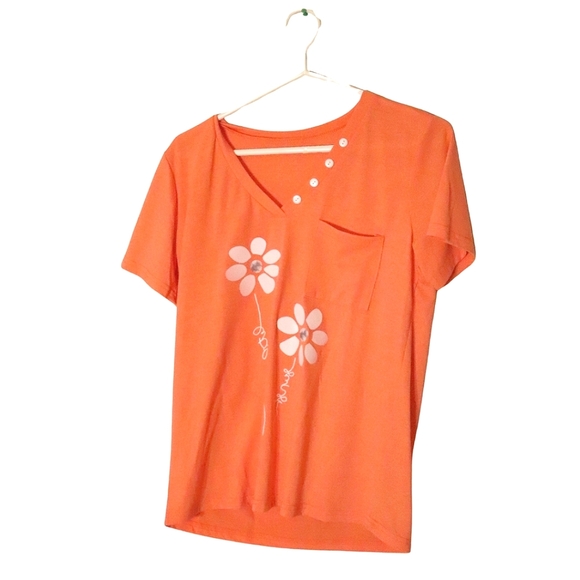 HENZHUA CORAL & BLUE  WOMENS SIZE LARGE FLORAL SHIRT SET OF 2 - Picture 4 of 5